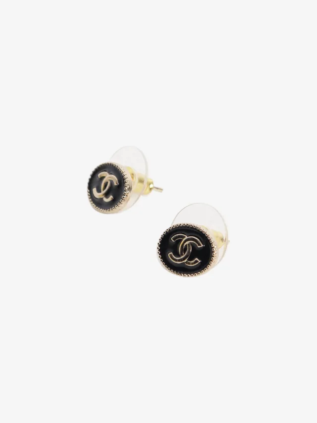 Chanel Black and gold CC oval stud earrings in Black from Sign of the Times, photo 3 of 4