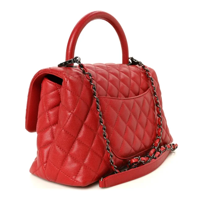 Chanel Caviar Quilted Small Coco Handle Flap Red in Red Caviar leather from FASHIONPHILE, photo 3 of 11