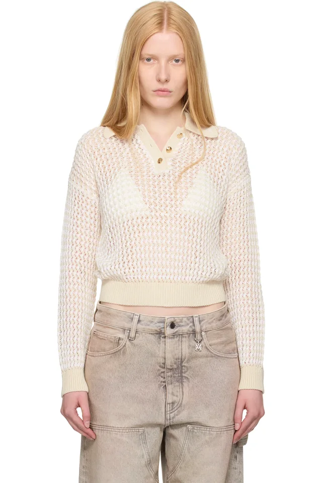 AMIRI Beige Open Back Crochet Polo, image 1 of 1 from SSENSE