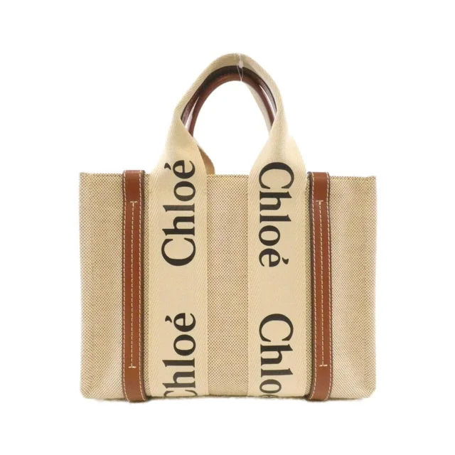 Chloé Woody Small Tote CHC21US385 E66 Bag in 90U/WHITE+BROWN (white+ BRAUN) cotton/calf from KOMEHYO