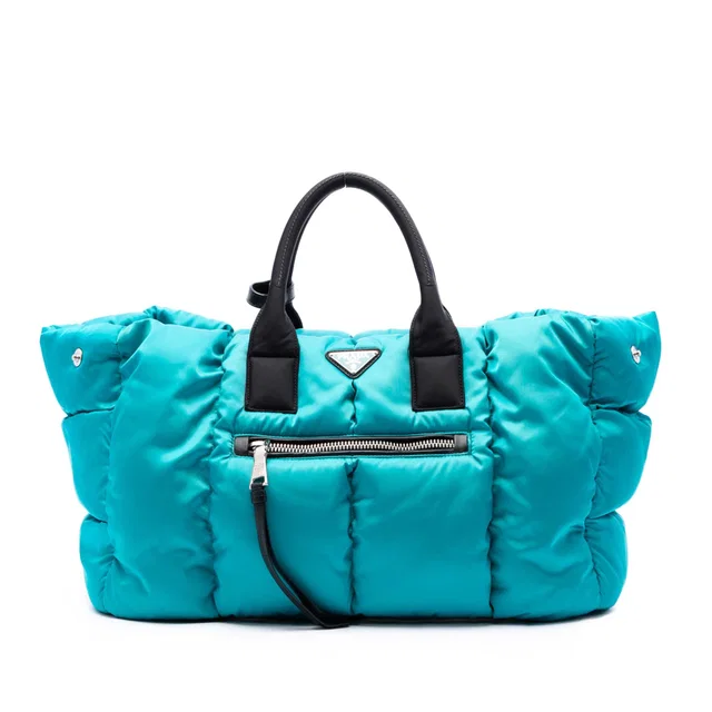 Blue Prada Large Tessuto Bomber Satchel in Blue Nylon from Designer Revival