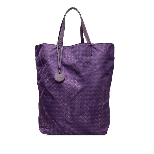 Purple Bottega Veneta Nylon Intrecciolusion Vertical Tote in Purple Nylon from Designer Revival
