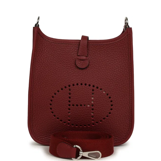Hermès Evelyne TPM Rouge H Clemence Palladium Hardware in Burgundy Clemence leather from Madison Avenue Couture