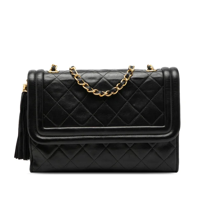 Black Chanel Quilted Lambskin Tassel Flap Crossbody Bag in Black Lambskin from Designer Revival