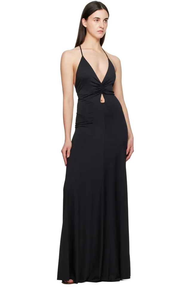 Victoria Beckham Black V-Neck Ruched Cami Maxi Dress, photo 4 of 4 from SSENSE