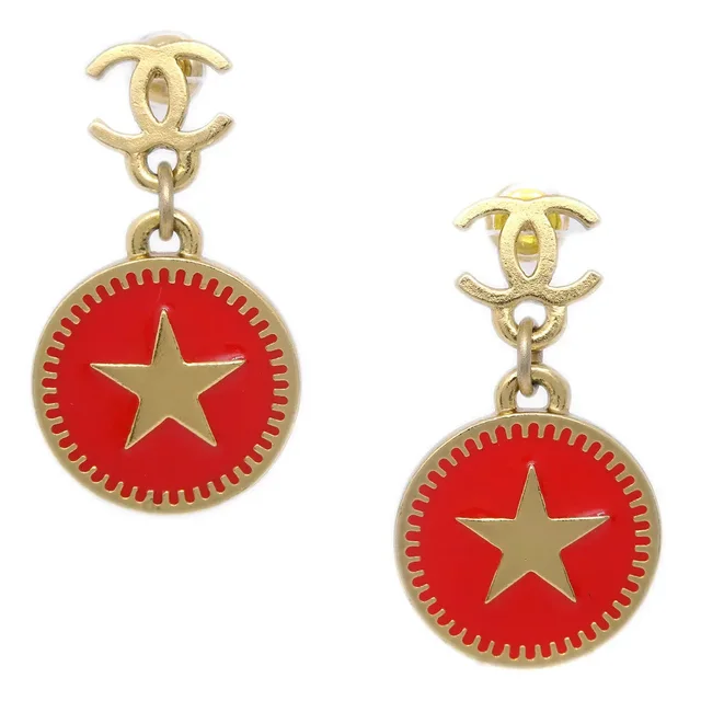 Chanel Star Dangle Piercing Earrings Red 01P in Red from AMORE Vintage Tokyo