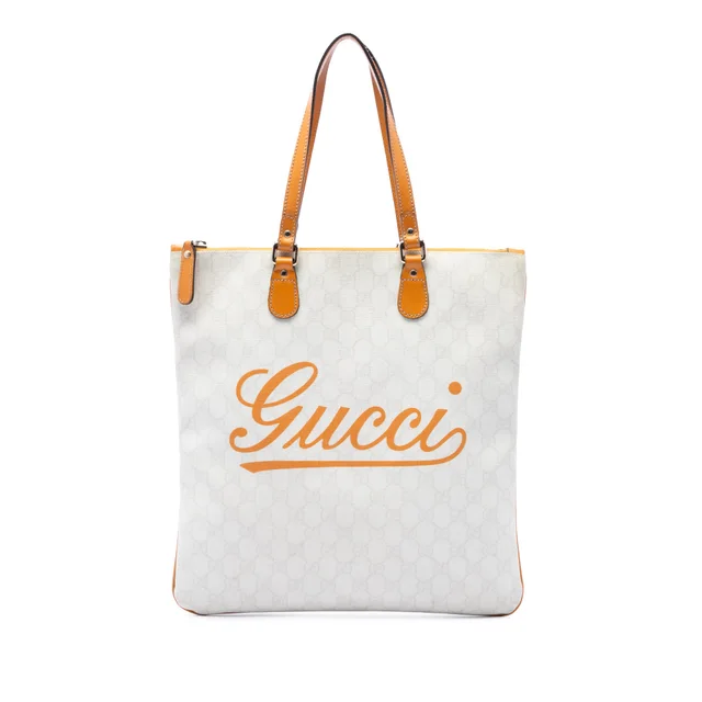 White Gucci GG Supreme Heritage Logo Tote in White Coated canvas from Designer Revival