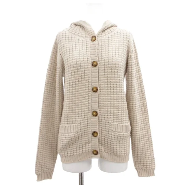 Max Mara Weekend Line Cardigan Knit Hooded Mesh S Beige Long Sleeve Wool SD in Beige Wool from The Reluxe