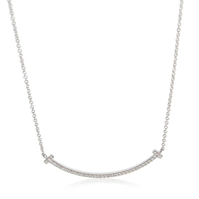 Tiffany & Co. White Gold Diamond Small Model T Smile Necklace 18k in White from HEWI
