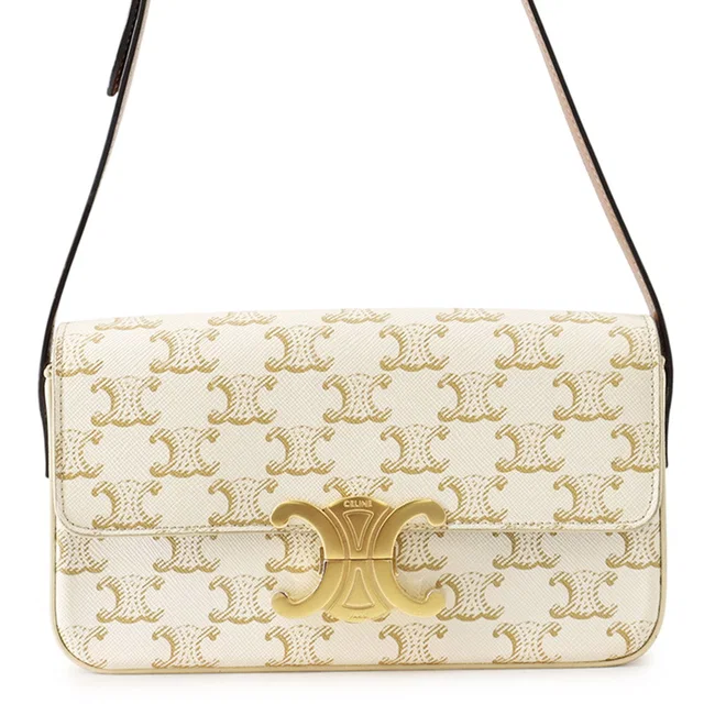 Celine Triomphe Claude Bag White/Brown194142CUZ.01BC PVC Calf Leather in White Calfskin from GALLERY RARE