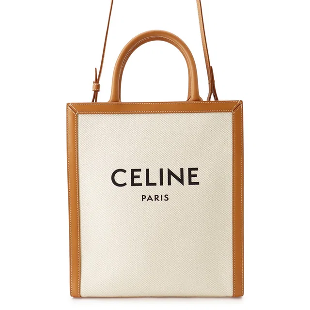 Celine Vertical Cabas 2WAY Handbag Beige/Brown192082BNZ.02NT Canvas Leather Size Small in Beige Canvas from GALLERY RARE