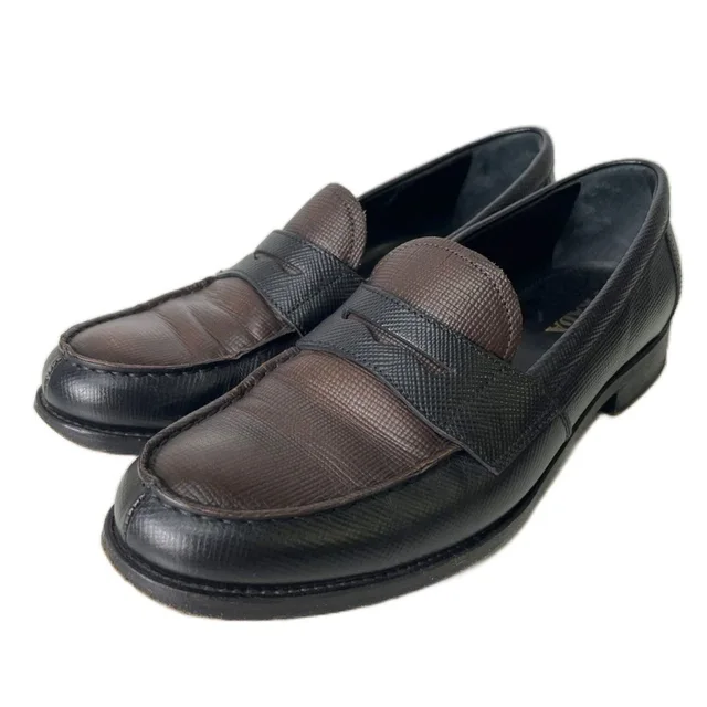 Prada Bicolor Coin Loafers Shoes Leather Brown Black in Black Leather from The Reluxe