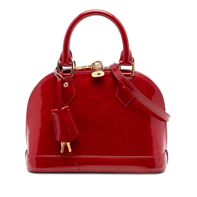 Red Louis Vuitton Monogram Vernis Alma BB Satchel in Red Leather from Designer Revival