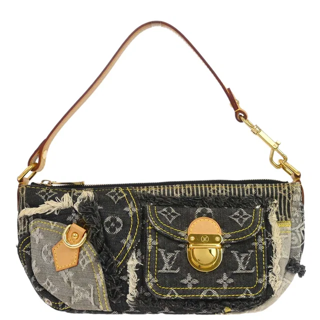 Louis Vuitton Gray Monogram Denim Patchwork Pouchy Handbag M95383 in Grey Denim from AMORE Vintage Tokyo