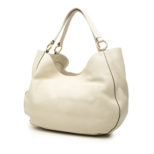 White Gucci Medium Pebbled Calfskin Twill Tote in White Calfskin from Designer Revival, photo 2 of 2
