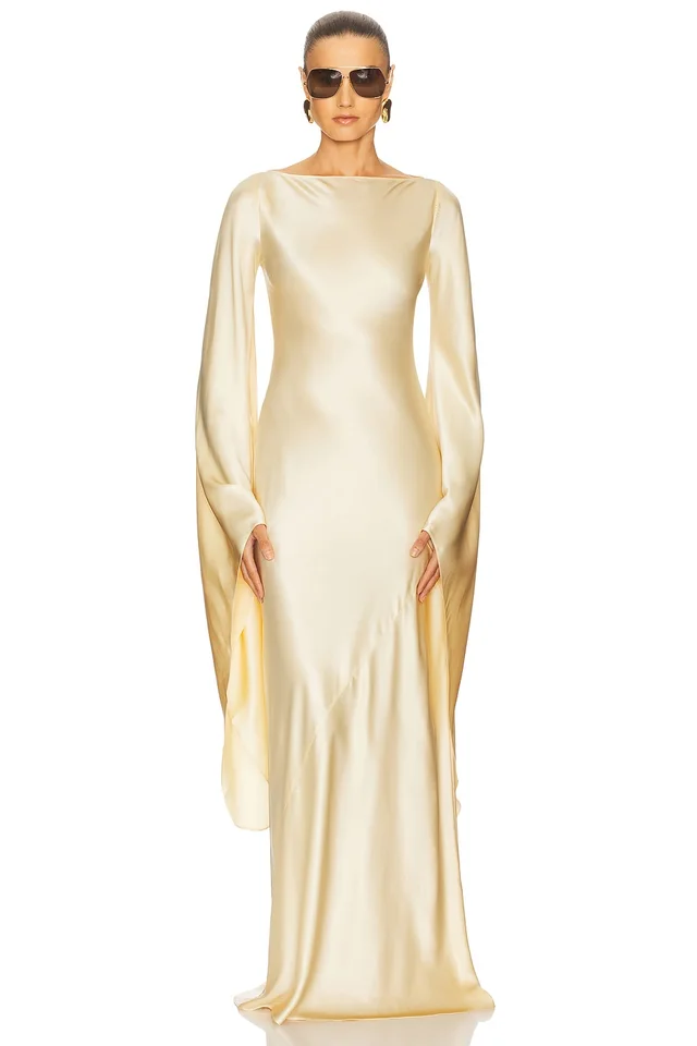 Helsa The Rosalind Dress in Silk Charmeuse in Golden Peach, photo 5 of 5 from REVOLVE (Canada)
