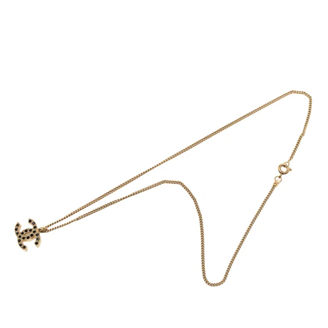 Gold Chanel CC Gold Plated Strass Pendant Necklace in Gold from Designer Revival