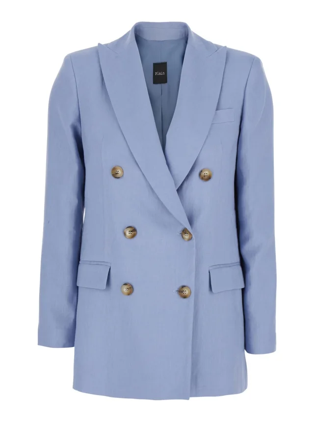 Leplain Blue Double-breasted Jacket with Notched Revers in Linen for Women in 100% Linen from Gaudenzi Boutique, photo 1 of 1