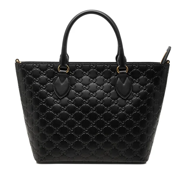 Black Gucci Small Guccissima Convertible Tote Satchel in Black Leather from Designer Revival