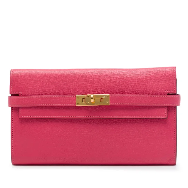 Pink Hermès Chevre Mysore Kelly Longue Wallet Long Wallets in Pink Goatskin from Designer Revival, photo 1 of 1
