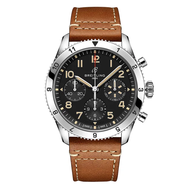 Breitling Classic AVI Chronograph 42 P-51 Mustang Leather Strap Watch in Leather from WatchesOfSwitzerland
