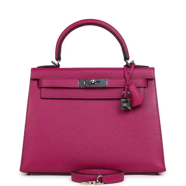 Hermès Kelly Sellier 28 Rose Pourpre Epsom Palladium Hardware in Pink Epsom leather from Madison Avenue Couture