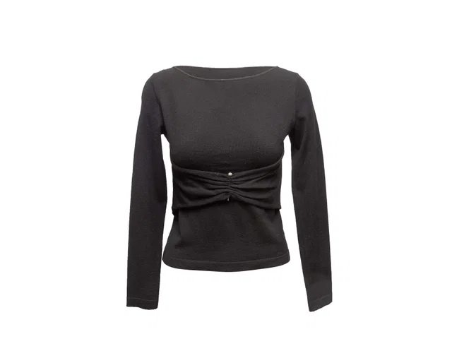 Black Valentino Virgin Wool Bateau Neck Sweater Size US S in Black Wool from Designer Revival