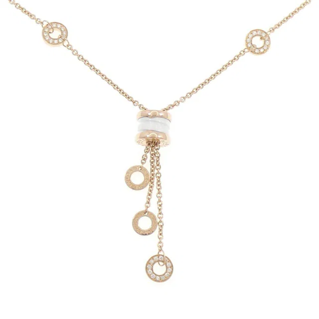 Bvlgari B.zero1 750 Pink Gold Ceramic Diamond Necklace in Pink Ceramic from LuxUness