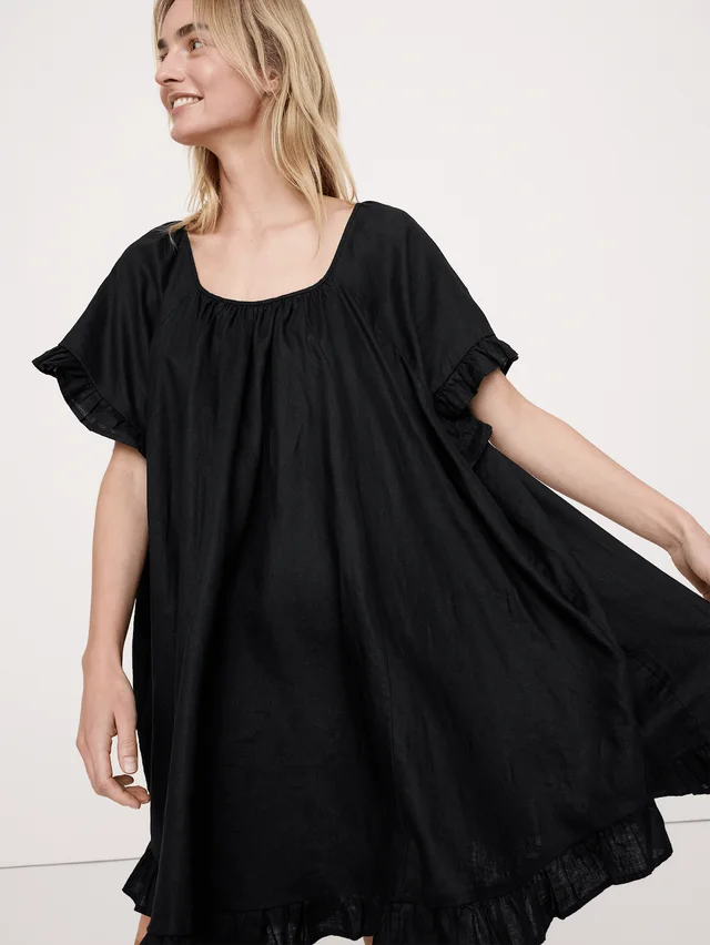 Banana Republic Ruffle Trim Mini Dress in Black (100% Linen), photo 3 of 4 from Banana Republic (Canada)