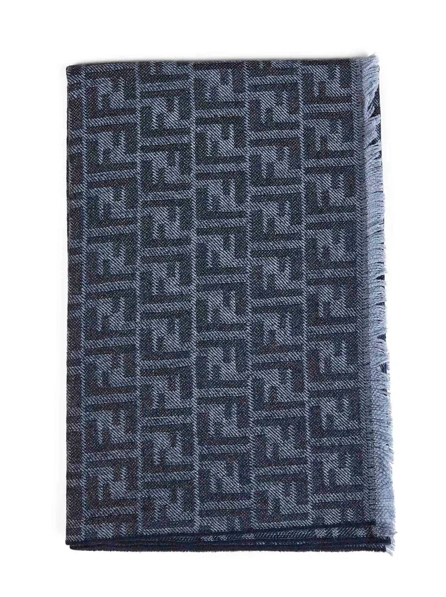 Fendi Ff Jacquard Wool Scarf — Blue Scarfs in Blue Wool from HEWI