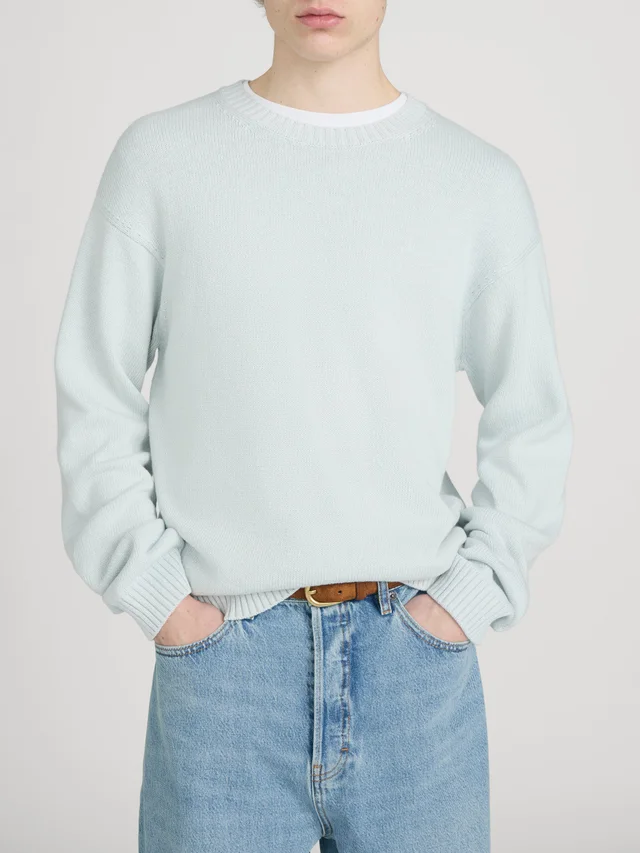 FRAME Cotton Silk Crewneck Sweater in Pale Blue, photo 3 of 14 from FRAME