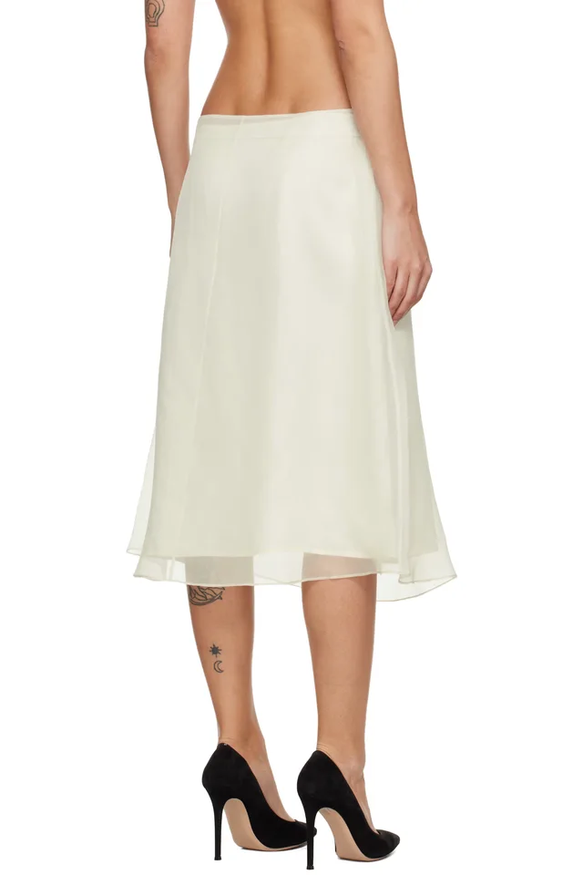 AMI Paris Off-White Silk Sheer Trapeze Midi Skirt, photo 3 of 4 from SSENSE