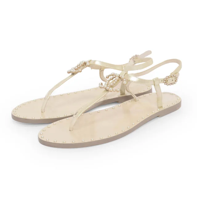 Chanel Pearl CC Thong Sandals 37 in Iridescent from Blue Spinach