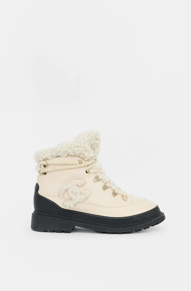 Chanel 2020 Leather & Shearling CC Boot in Leather from VSP Consignment