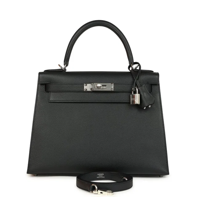 Hermès Kelly Sellier 28 Black Epsom Palladium Hardware in Black Epsom leather from Madison Avenue Couture
