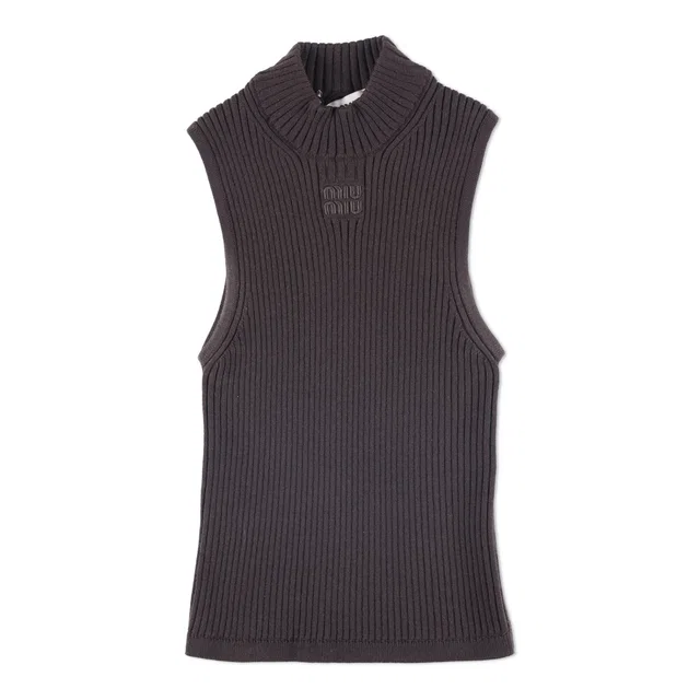 Miu Miu Ribbed Knit Wool Turtleneck Top in Wool from HEWI