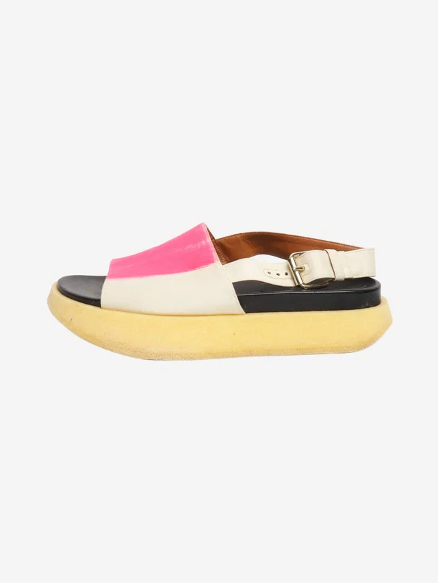 Marni Cream and pink Fussbett brushstrokes sandals - size EU 40 in White Canvas from Sign of the Times