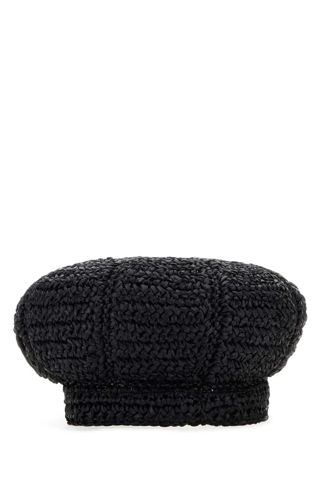 Prada Hat Woven Viscose Flat Cap — Black Exterior: Caps in Black Woven leather from HEWI