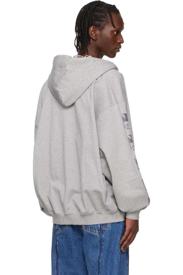 VETEMENTS Gray Biker Cross Sleeves Zip-Up Hoodie, photo 3 of 4 from SSENSE