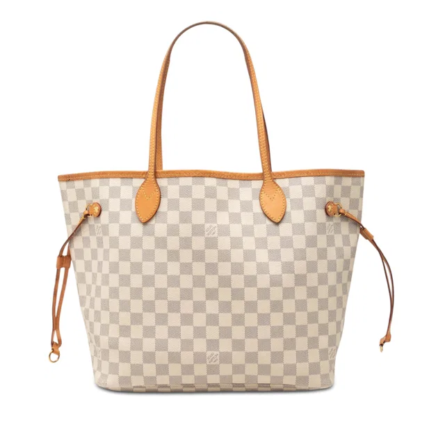 White Louis Vuitton Damier Azur Neverfull MM Tote Bag in White Canvas from Designer Revival