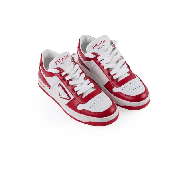 Prada Red and White Downtown Sneakers Womens 35 in White Leather from The Purse Affair