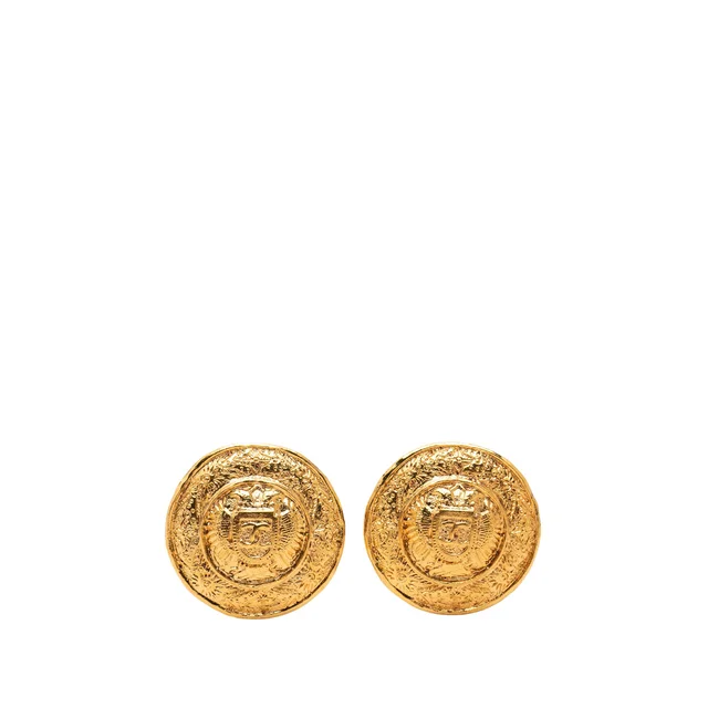 Gold Chanel CC Gold Plated Crest Clip On Earrings in Gold from Designer Revival, photo 1 of 1