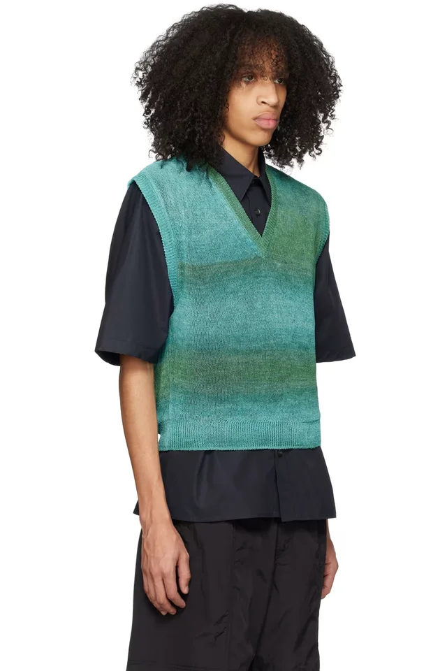WOOYOUNGMI Green & Blue Gradient Stripe Vest, photo 2 of 4 from SSENSE