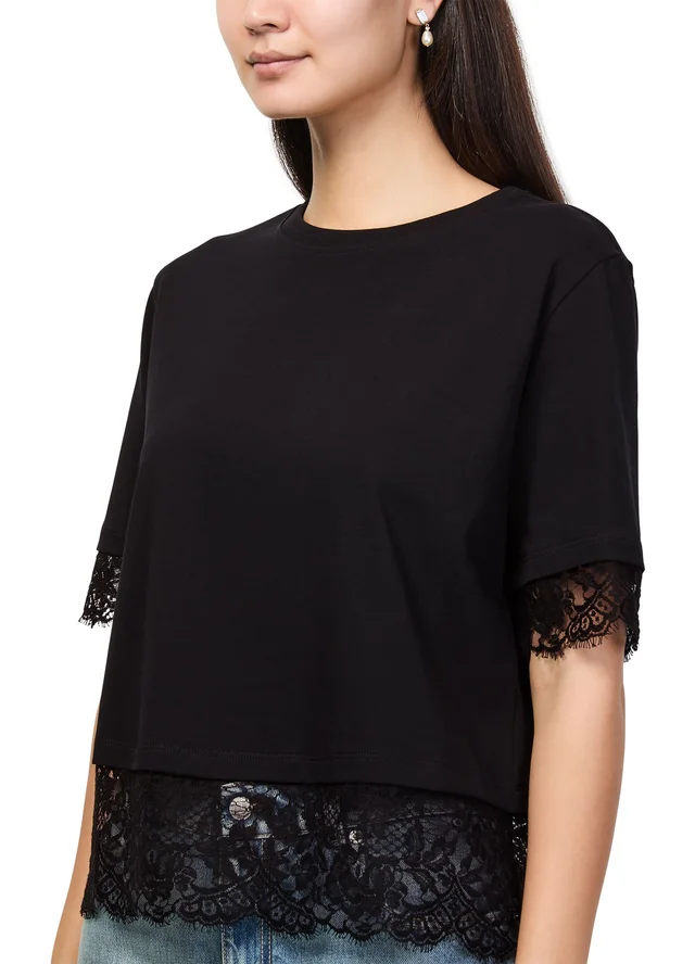 MCQUEEN Short-sleeved t-shirt with lace in Black 100% cotton, photo 4 of 6 from 24S (US)