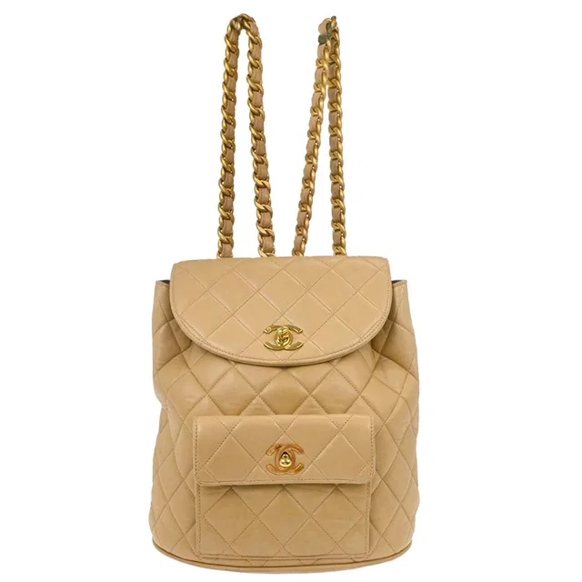 Chanel 1994-1996 Beige Lambskin Large Duma Backpack in Beige Lambskin from AMORE Vintage Tokyo