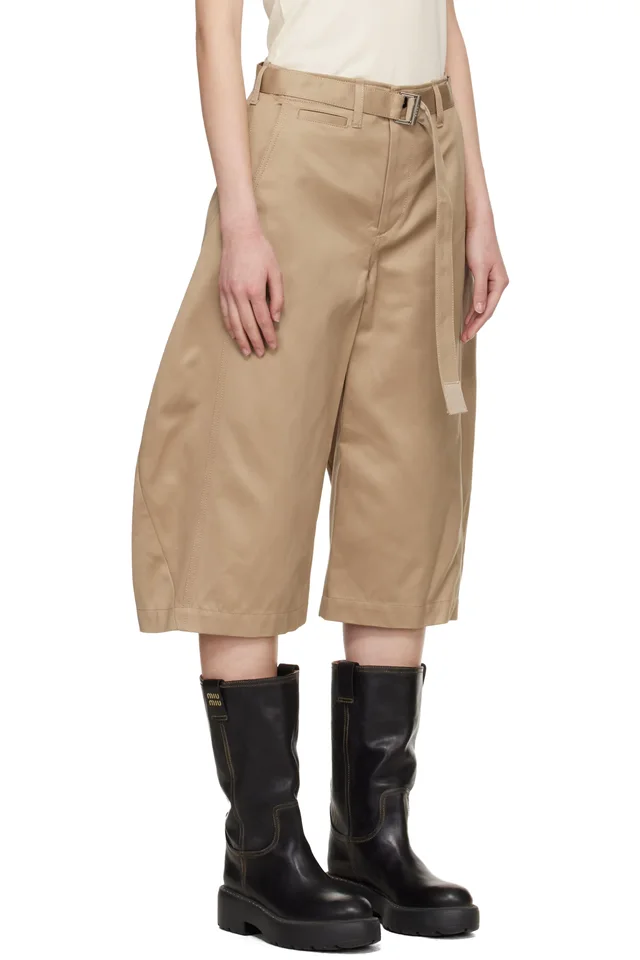 sacai Beige Cotton Chino Shorts, photo 2 of 4 from SSENSE