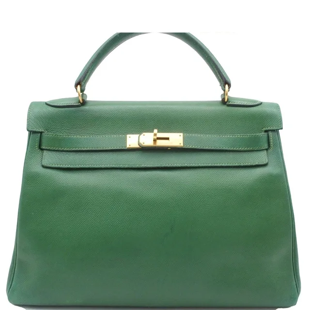 Hermès Kelly 32 Green Gold Courchevel Retourne Handbag in Green from The Reluxe