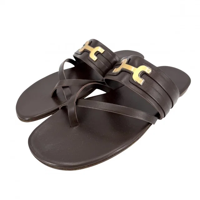 Hermès Sandals Flat Shoes Leather Brown Gold Spring Summer 41.5 in Brown Leather from The Reluxe