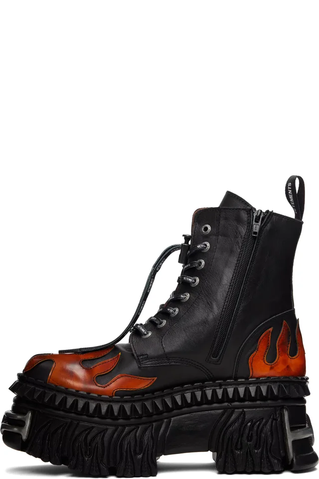 VETEMENTS Black New Rock Edition Flame Combat Boots, photo 3 of 5 from SSENSE