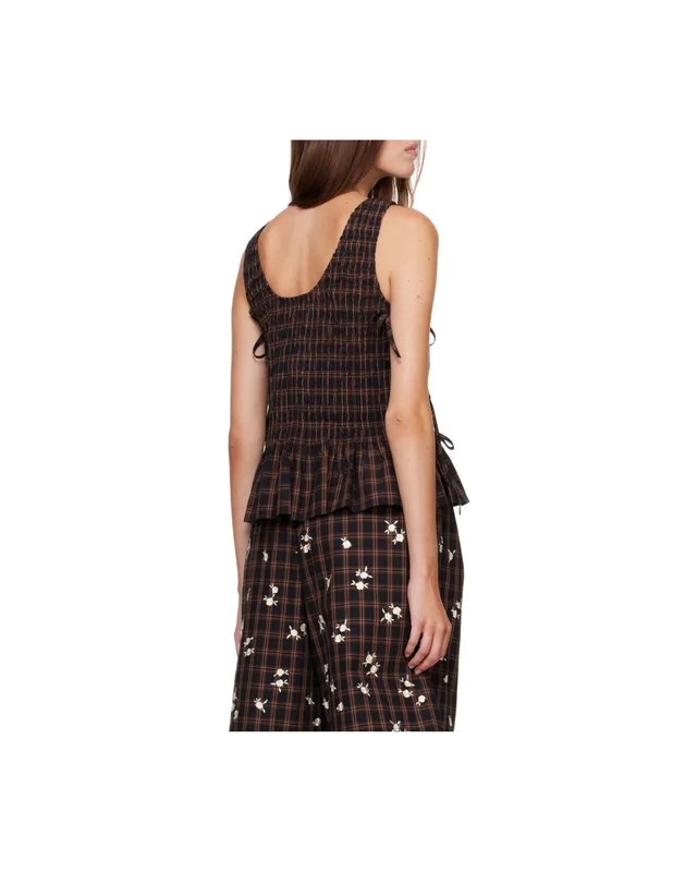 Ganni Smocked Check Lace-Up Top, photo 5 of 8 from SENSER
